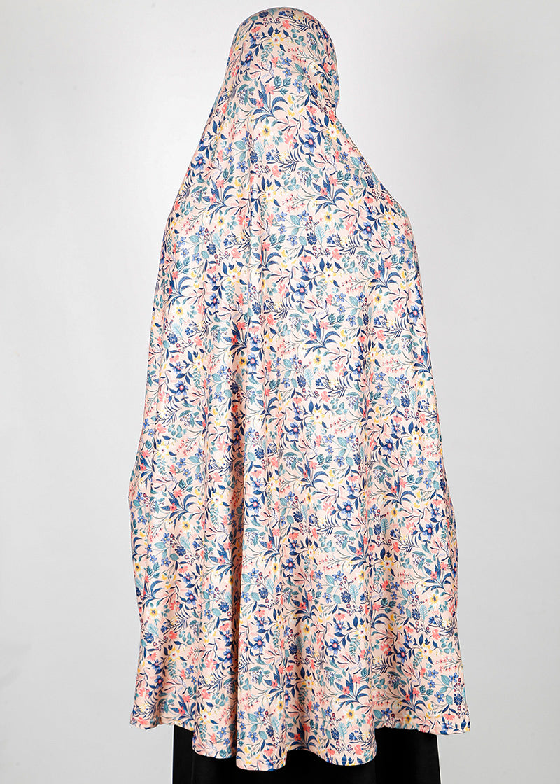 BeingMuslims Printed Khimar A with elastic Sleeves Ivory Floral Pack of 10