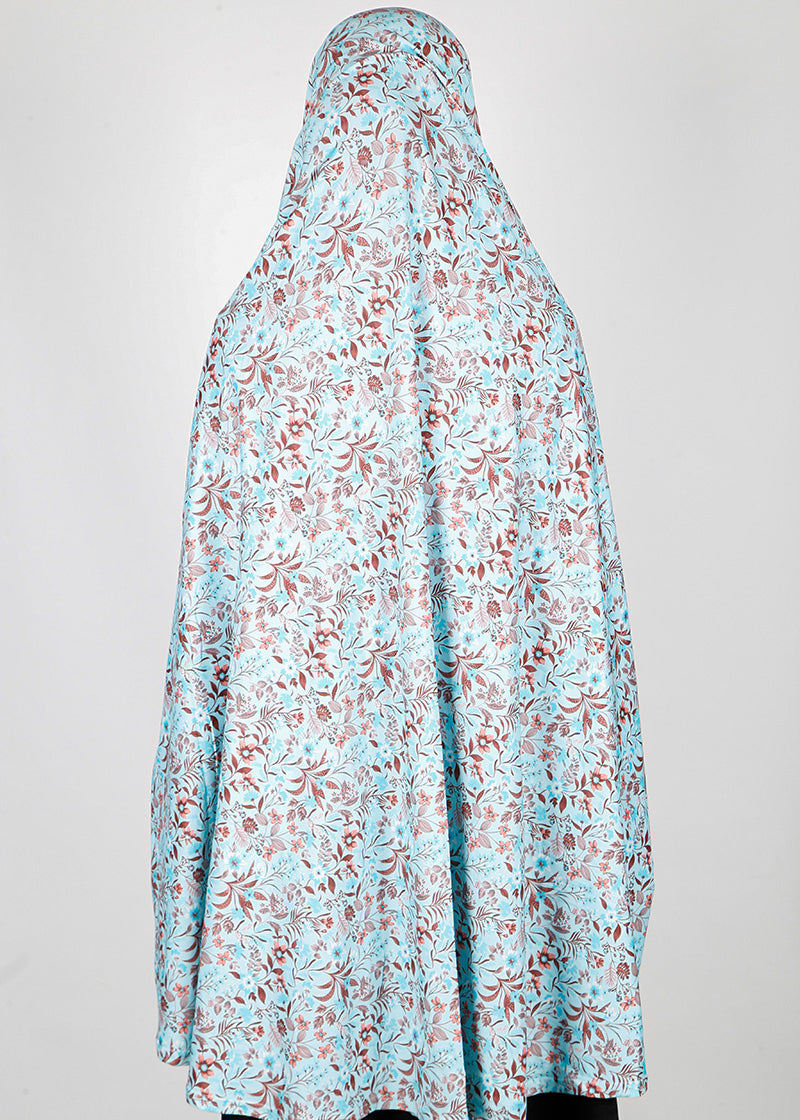 BeingMuslims Printed Khimar A with elastic Sleeves Ice Blue Floral Pack of 10
