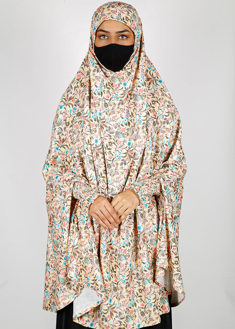 BeingMuslims Printed Khimar A with elastic Sleeves light warm Floral Pack of 10