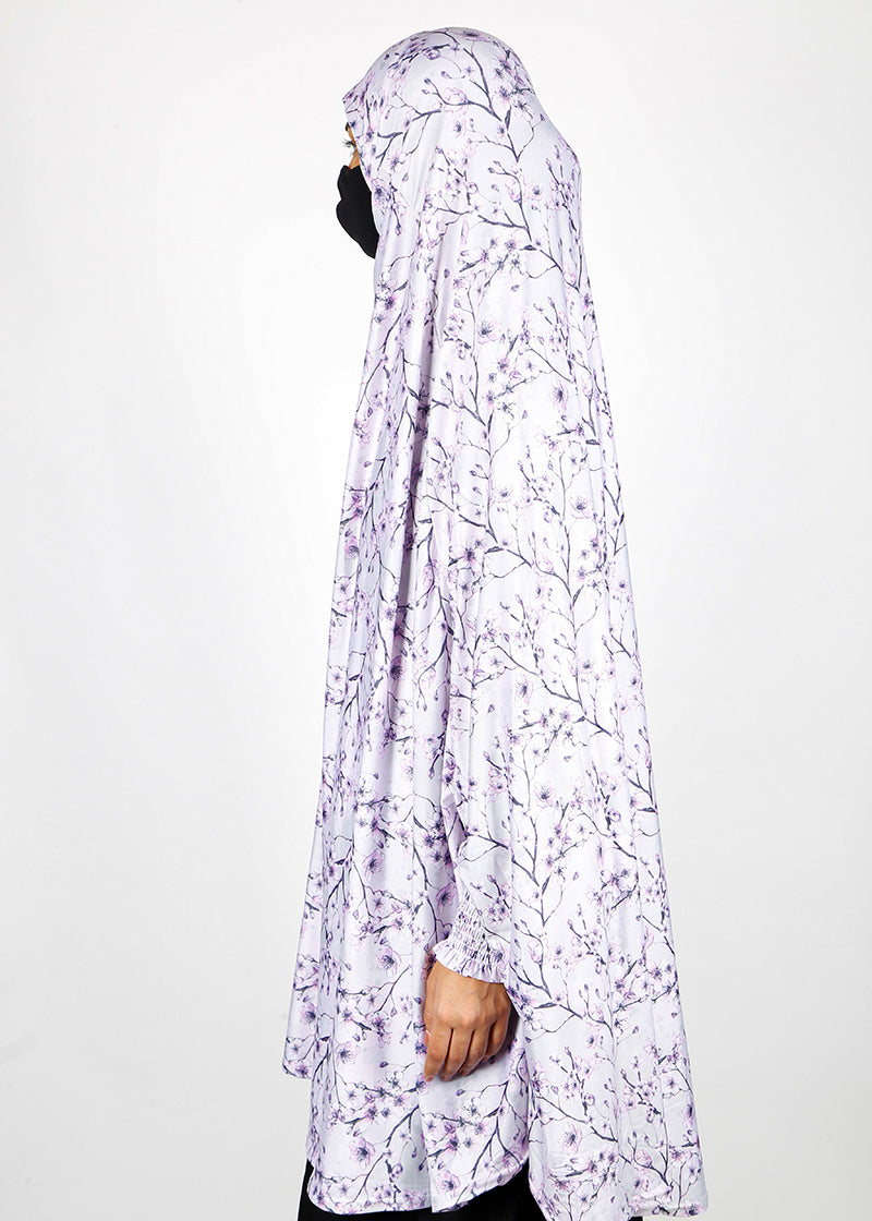 BeingMuslims Printed Khimar A with elastic Sleeves Lavender Grey Floral Pack of 10