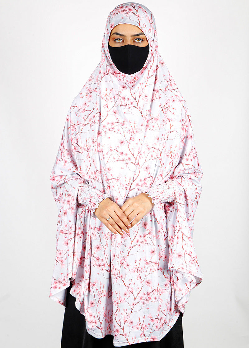 BeingMuslims Printed Khimar A with elastic Sleeves Soft Nude Pink Floral Pack of 10