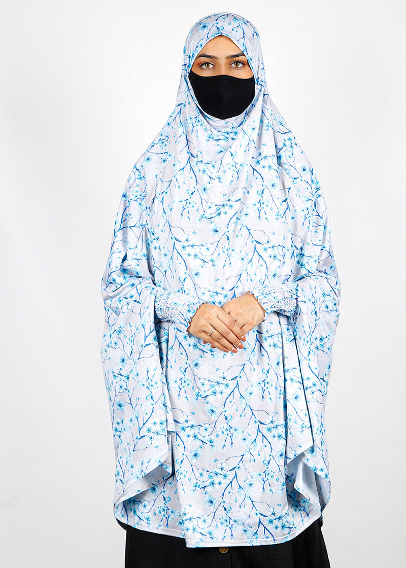 BeingMuslims Printed Khimar A with elastic Sleeves Pale Periwinkle Floral Pack of 10