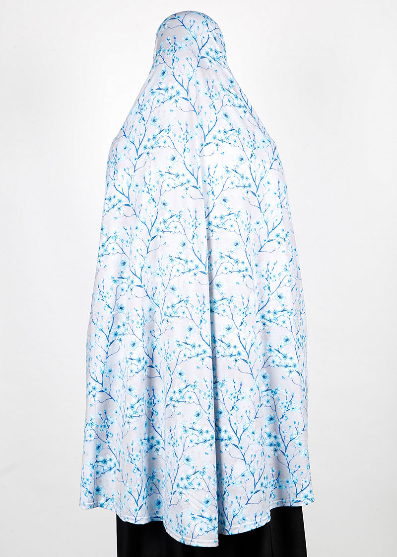 BeingMuslims Printed Khimar A with elastic Sleeves Pale Periwinkle Floral Pack of 10