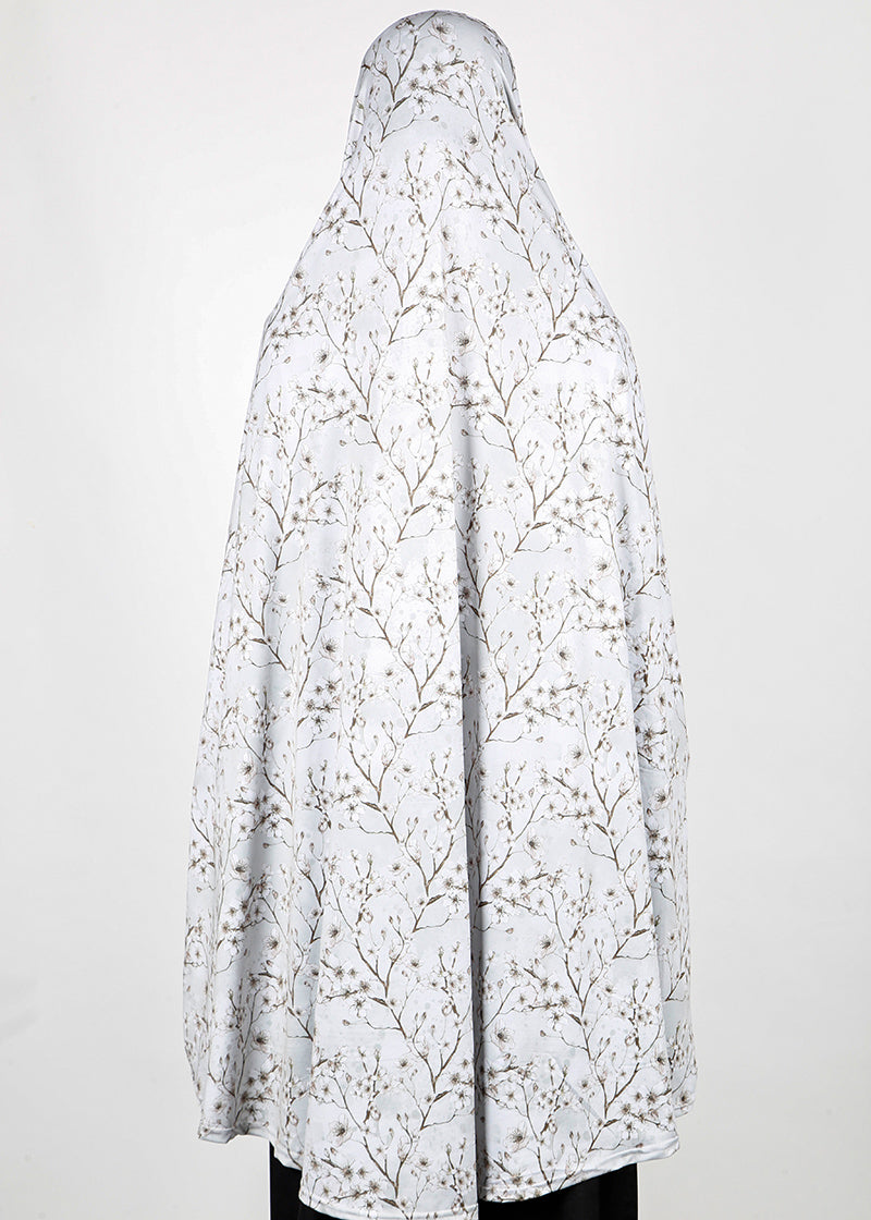 BeingMuslims Printed Khimar A with elastic Sleeves Light Grey Floral Pack of 10