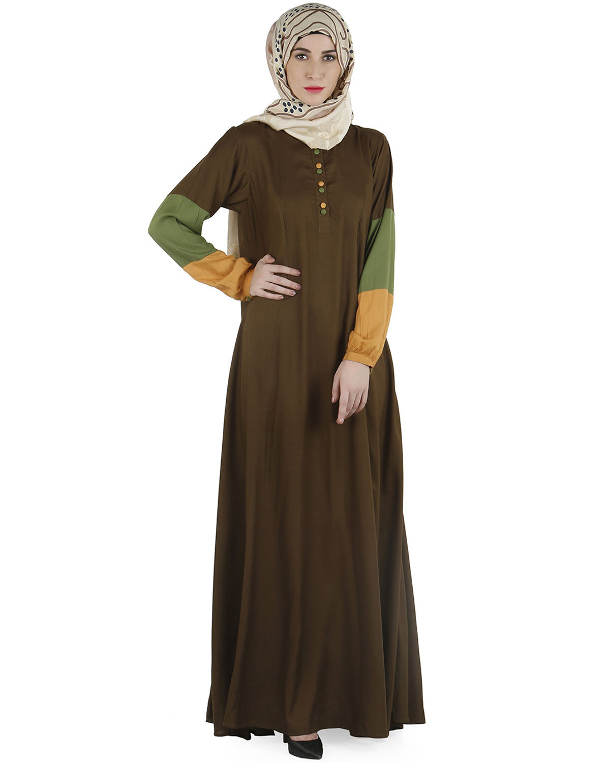 Color block Abaya dress Brown