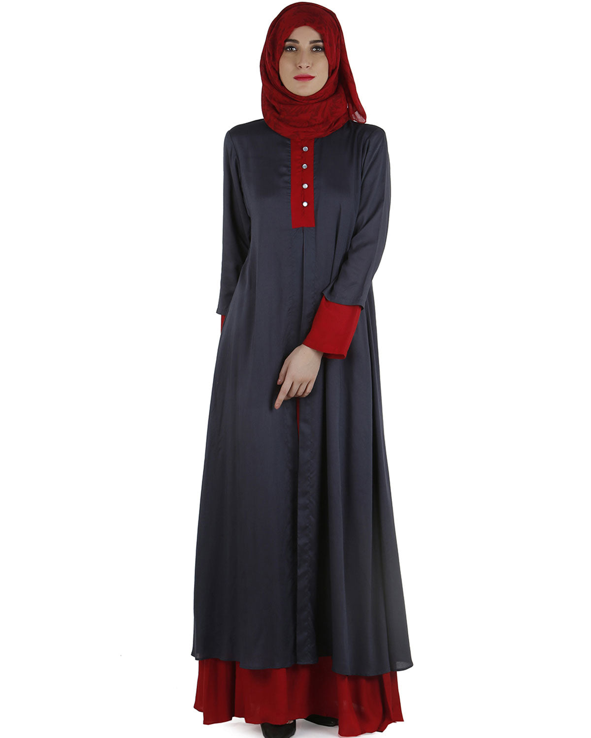 Double layered abaya dress Dark Grey