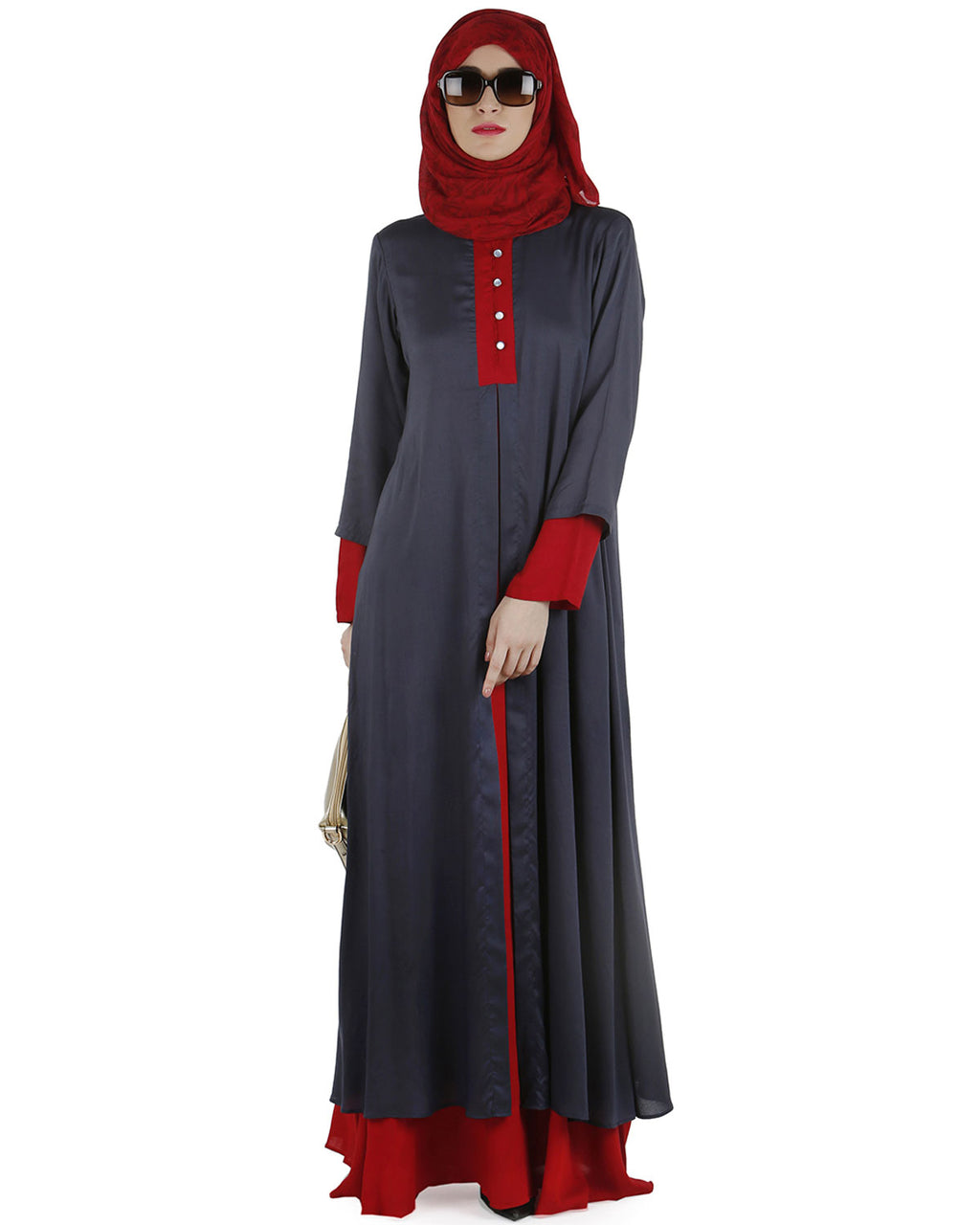 Double layered abaya dress Dark Grey