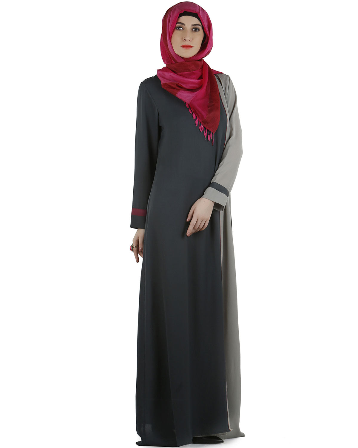 Stylish overlapped panel Abaya Grey