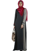 Stylish overlapped panel Abaya Grey