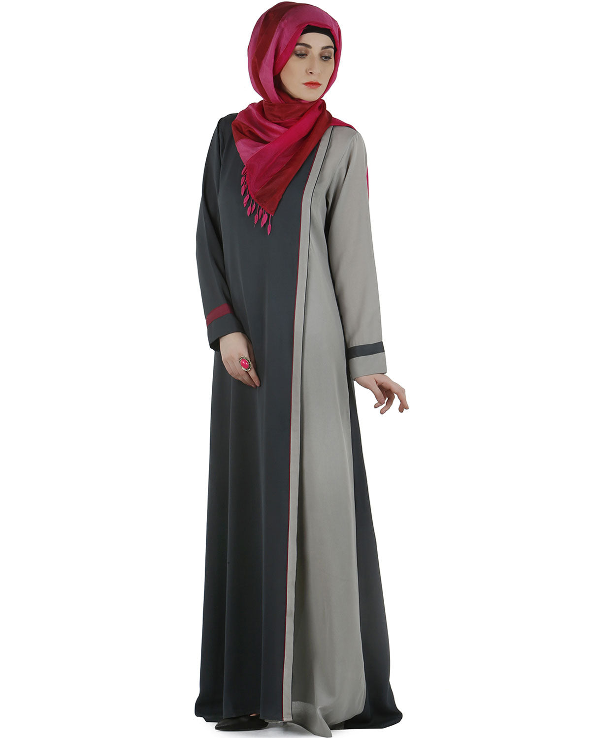 Stylish overlapped panel Abaya Grey