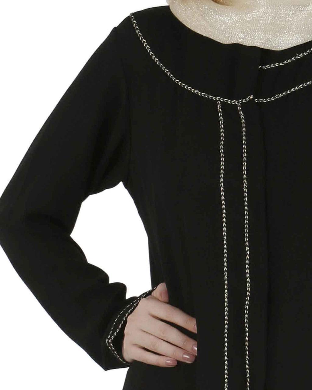 Popular gold zari abaya Black