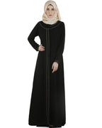 Popular gold zari abaya Black
