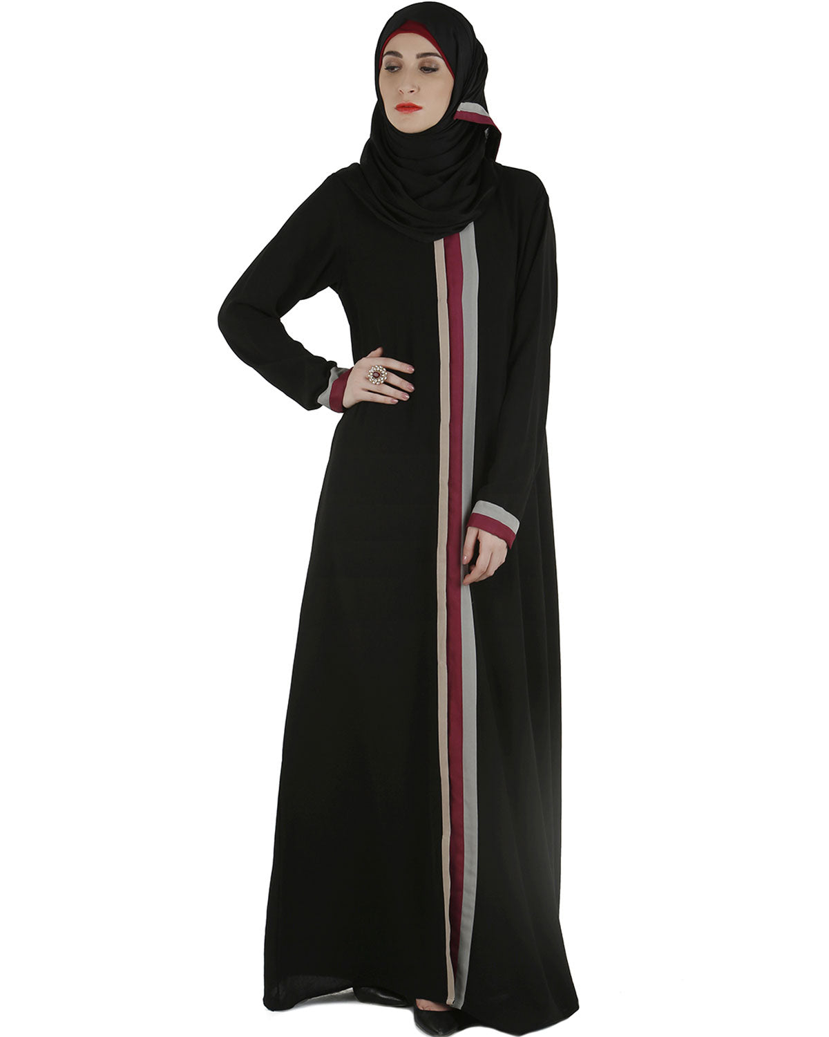 Tricolor panelled abaya Black