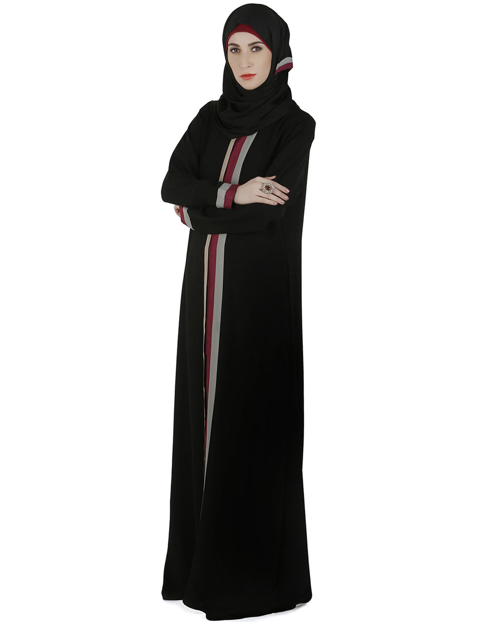 Tricolor panelled abaya Black