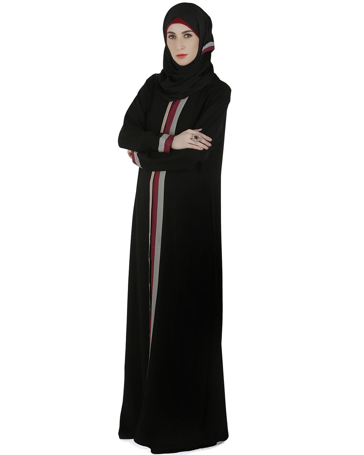 Tricolor panelled abaya Black