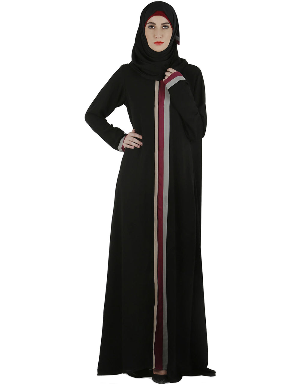 Tricolor panelled abaya Black