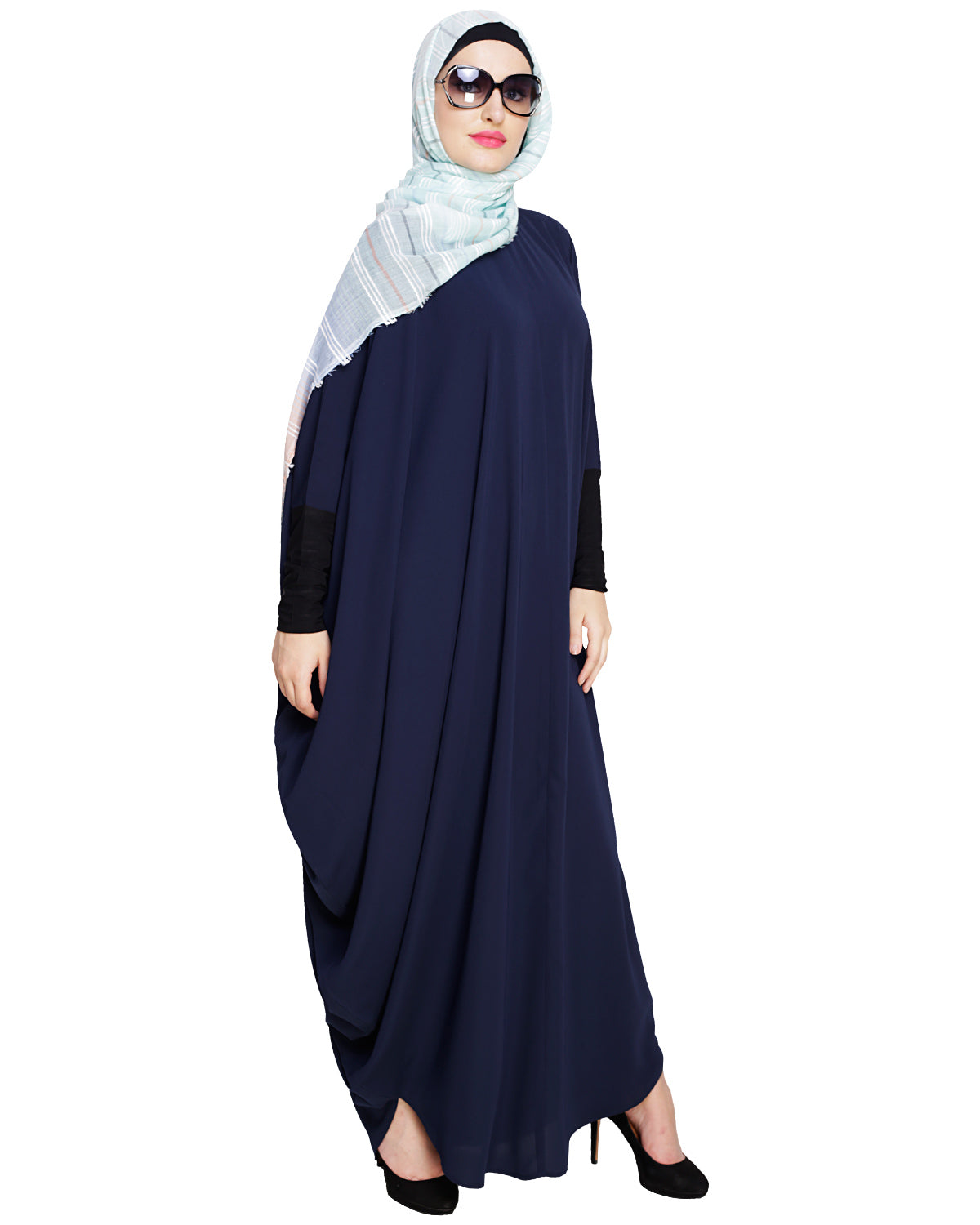 Quirky Jersy Sleeve Black Kaftan Blue