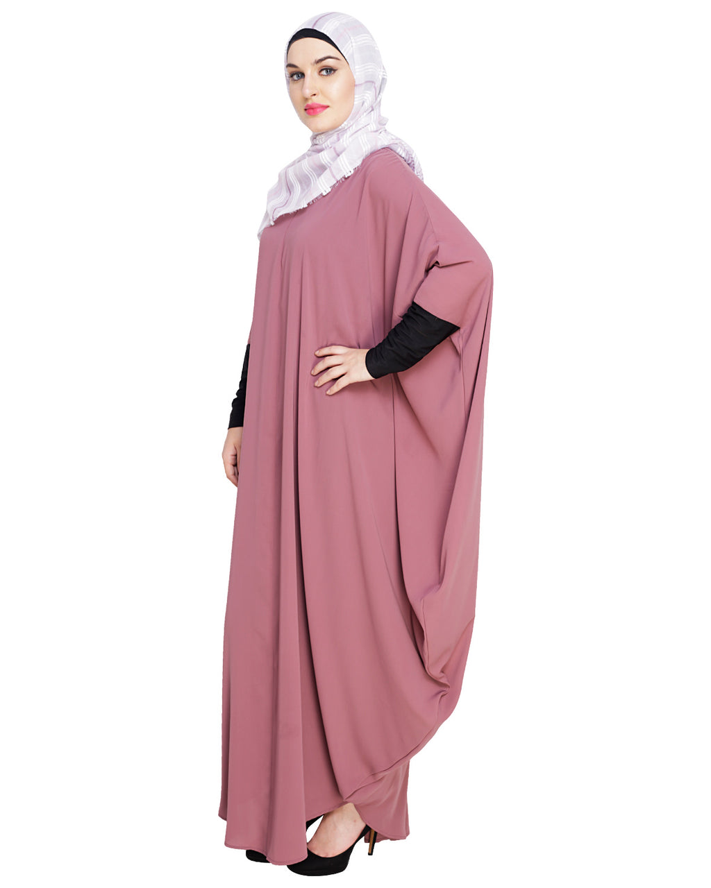 Quirky Jersy Sleeve Black Kaftan Onion Pink