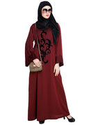 Plush Dubai Style Abaya Wine