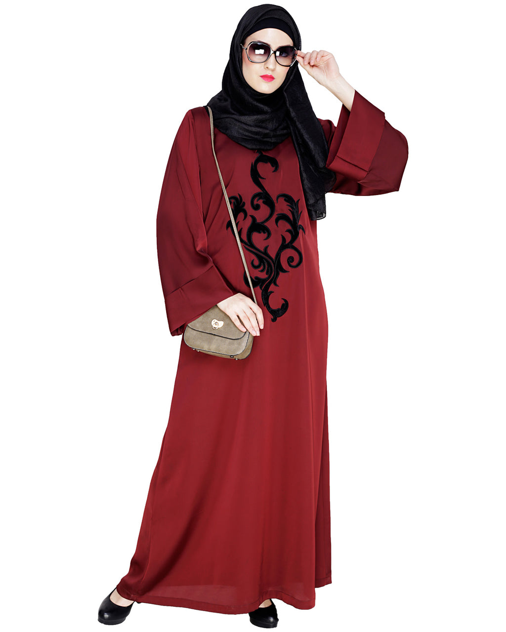 Plush Dubai Style Abaya Wine