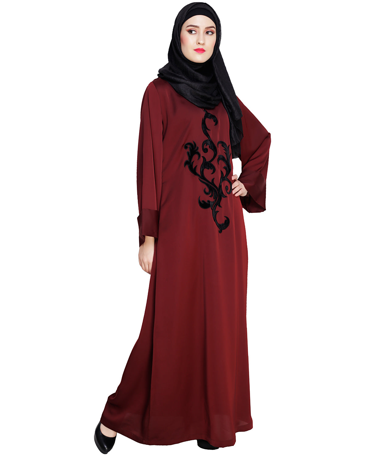 Plush Dubai Style Abaya Wine
