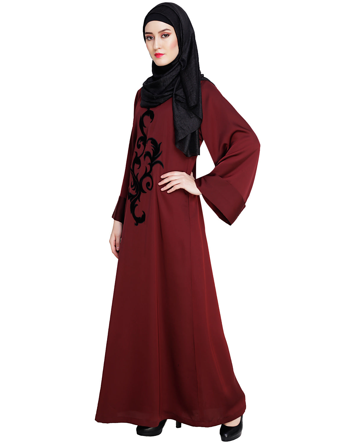 Plush Dubai Style Abaya Wine