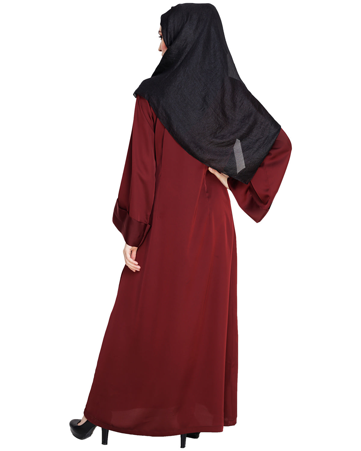 Plush Dubai Style Abaya Wine