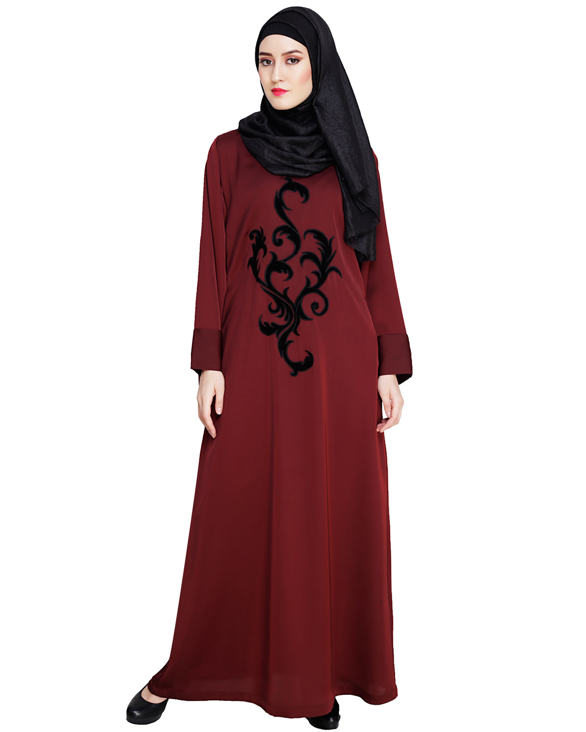 Plush Dubai Style Abaya Wine