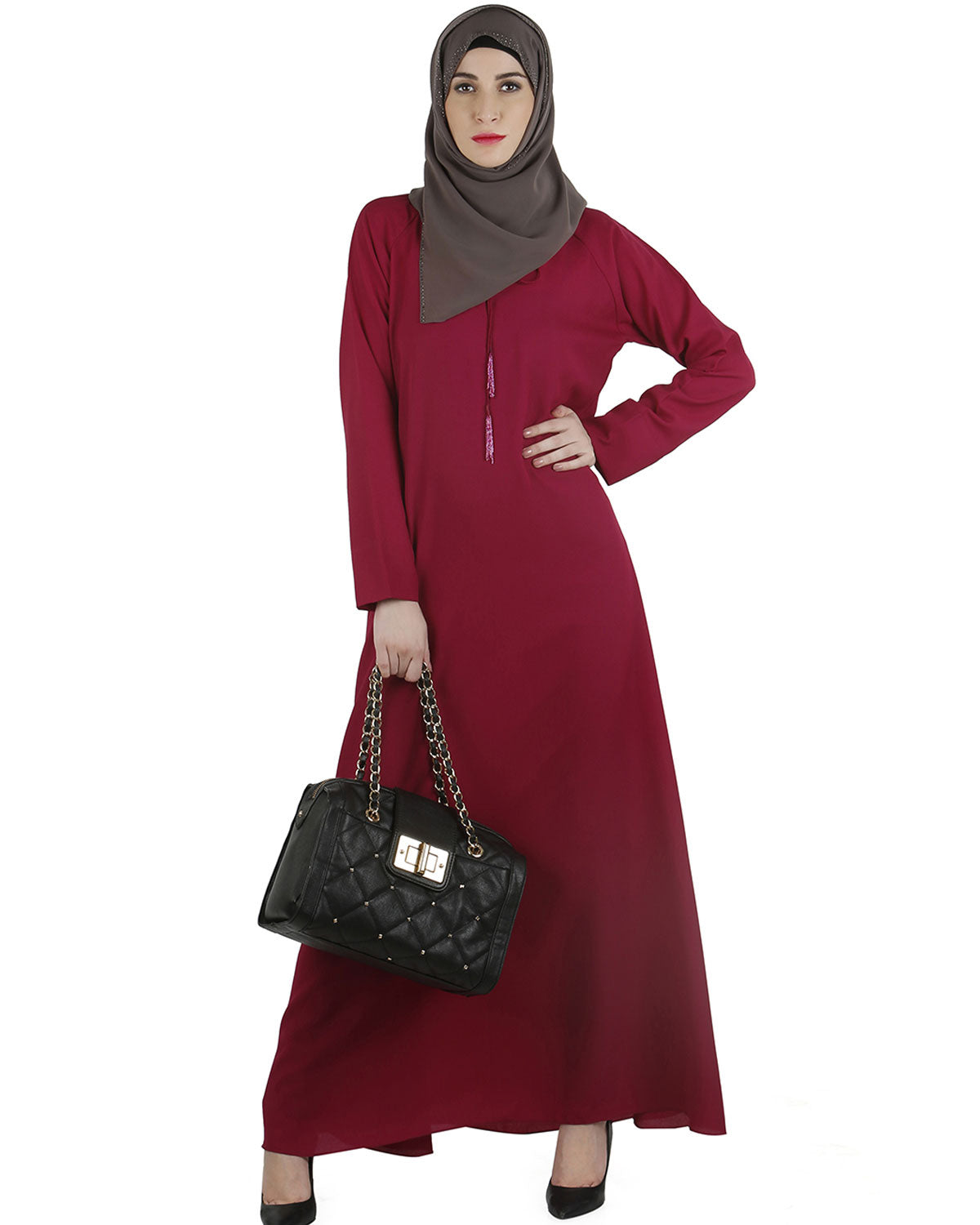 Tassel strings maxi abaya Fuschia