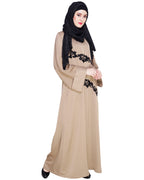 Fancy Embroidered Dubai Style Abaya Beige