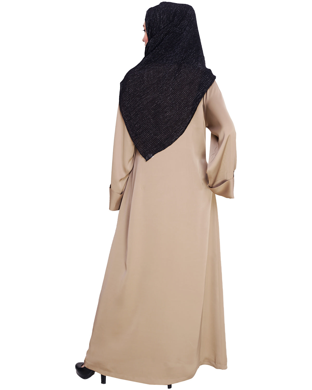 Fancy Embroidered Dubai Style Abaya Beige