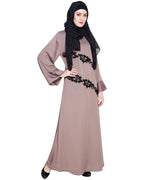 Fancy Embroidered Dubai Style Abaya Brown