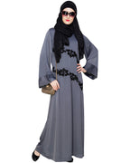 Fancy Embroidered Dubai Style Abaya Grey