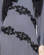Fancy Embroidered Dubai Style Abaya Grey
