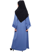 Fancy Embroidered Dubai Style Abaya Steel Blue