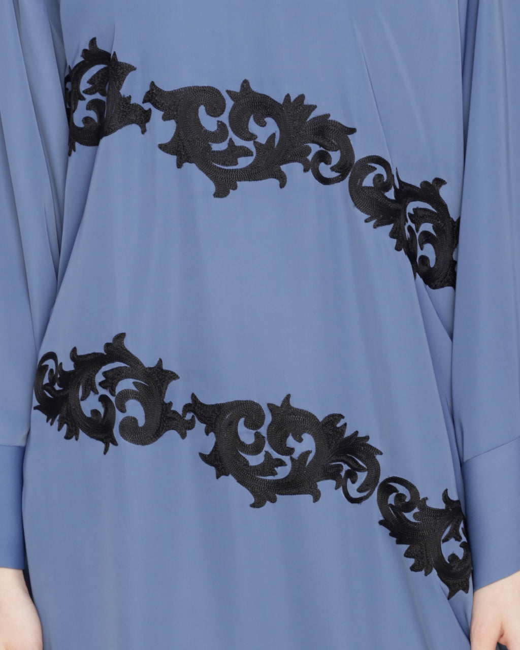 Fancy Embroidered Dubai Style Abaya Steel Blue