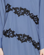 Fancy Embroidered Dubai Style Abaya Steel Blue