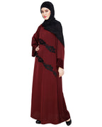 Fancy Embroidered Dubai Style Abaya Wine