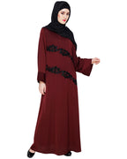 Fancy Embroidered Dubai Style Abaya Wine