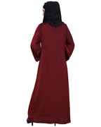 Fancy Embroidered Dubai Style Abaya Wine