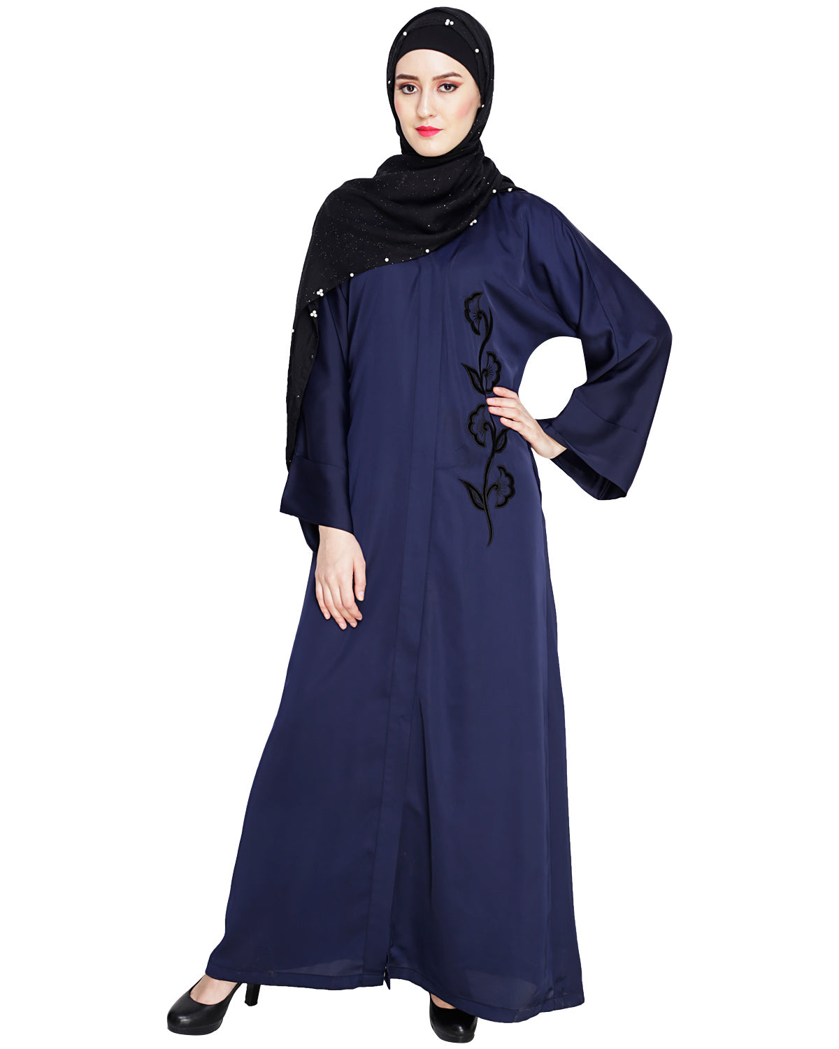Exclusive Applique Dubai Style Abaya Blue