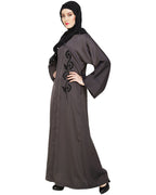Exclusive Applique Dubai Style Abaya Dark Grey