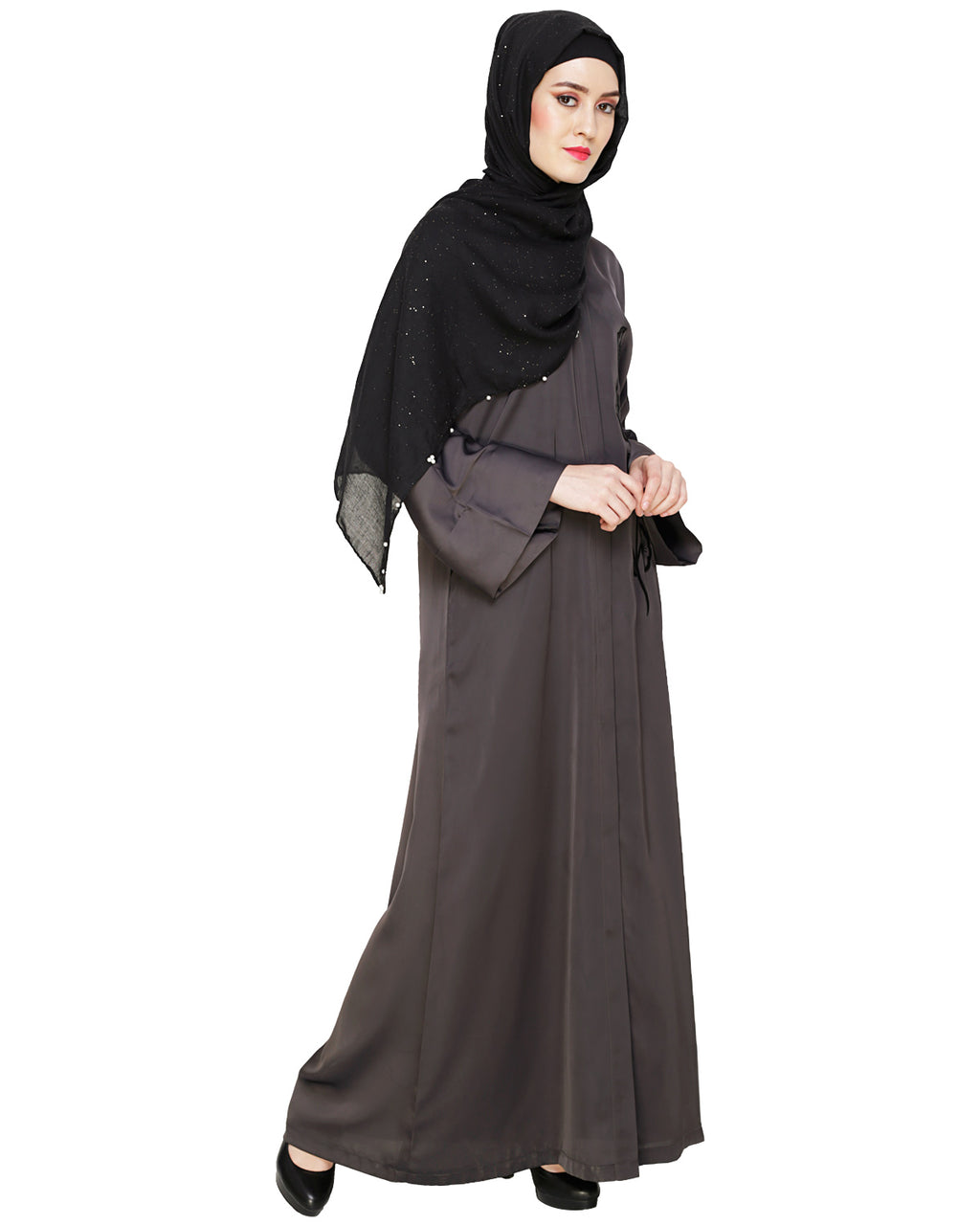 Exclusive Applique Dubai Style Abaya Dark Grey