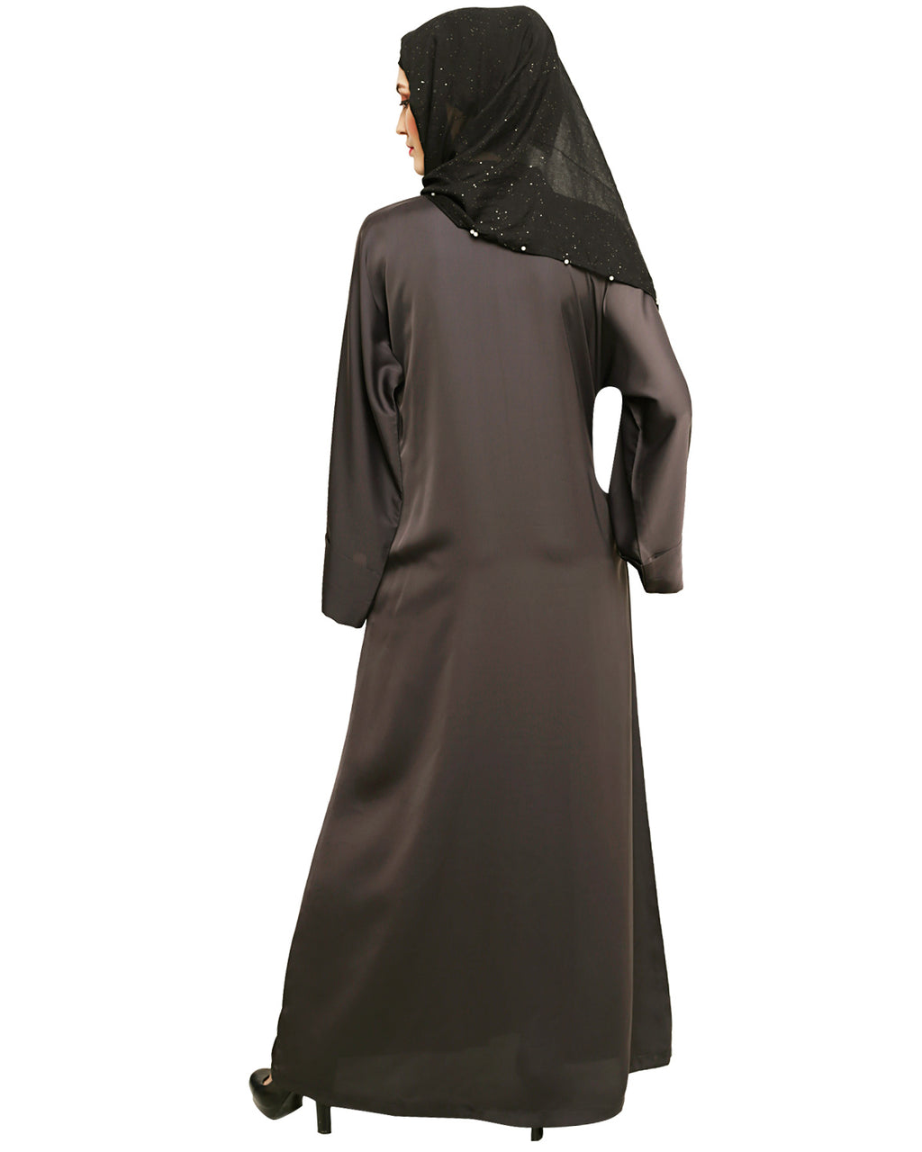 Exclusive Applique Dubai Style Abaya Dark Grey