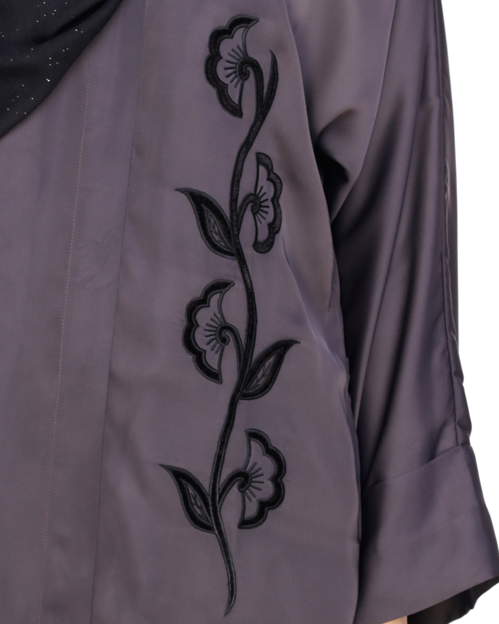 Exclusive Applique Dubai Style Abaya Dark Grey