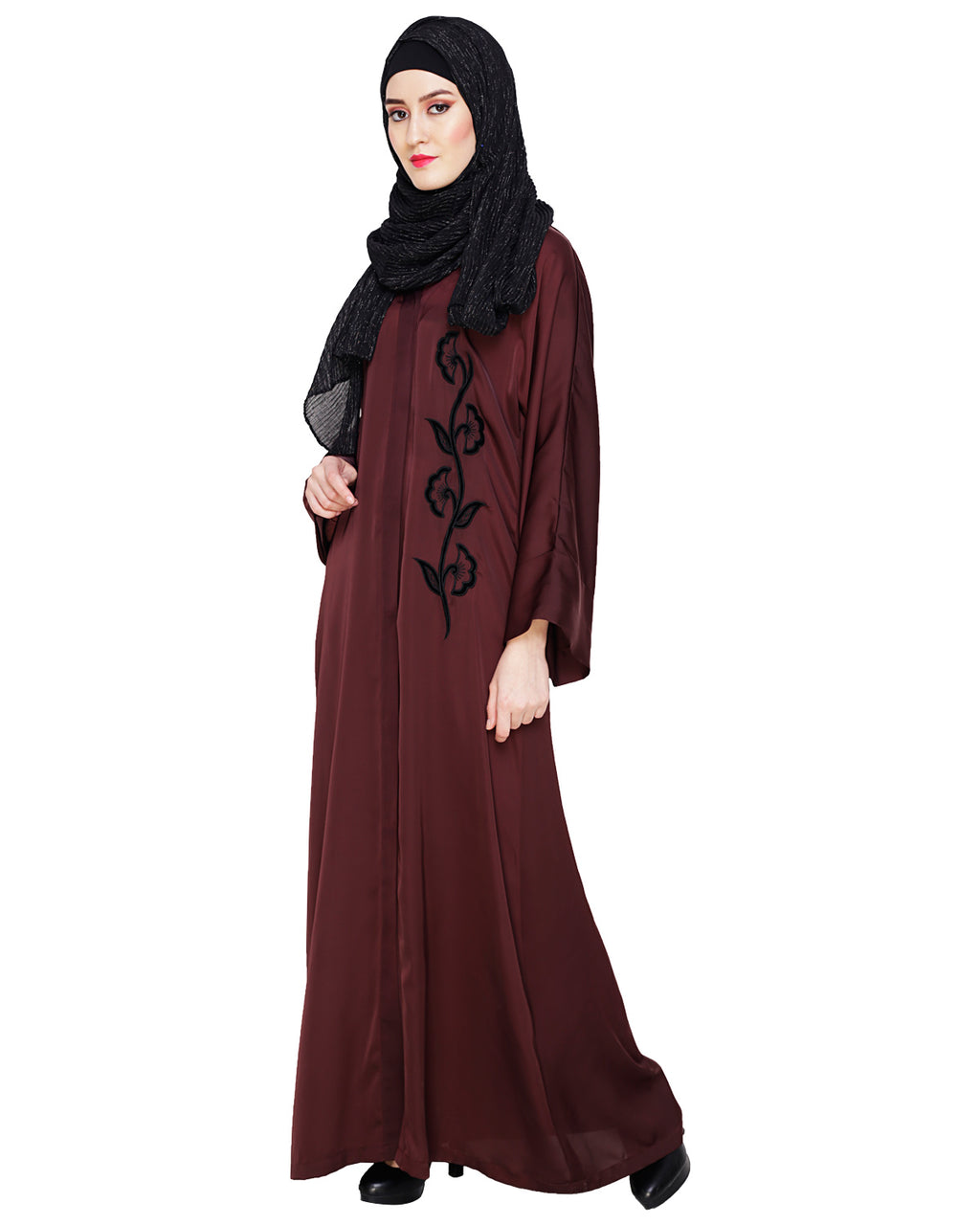 Exclusive Applique Dubai Style Abaya DARK WINE
