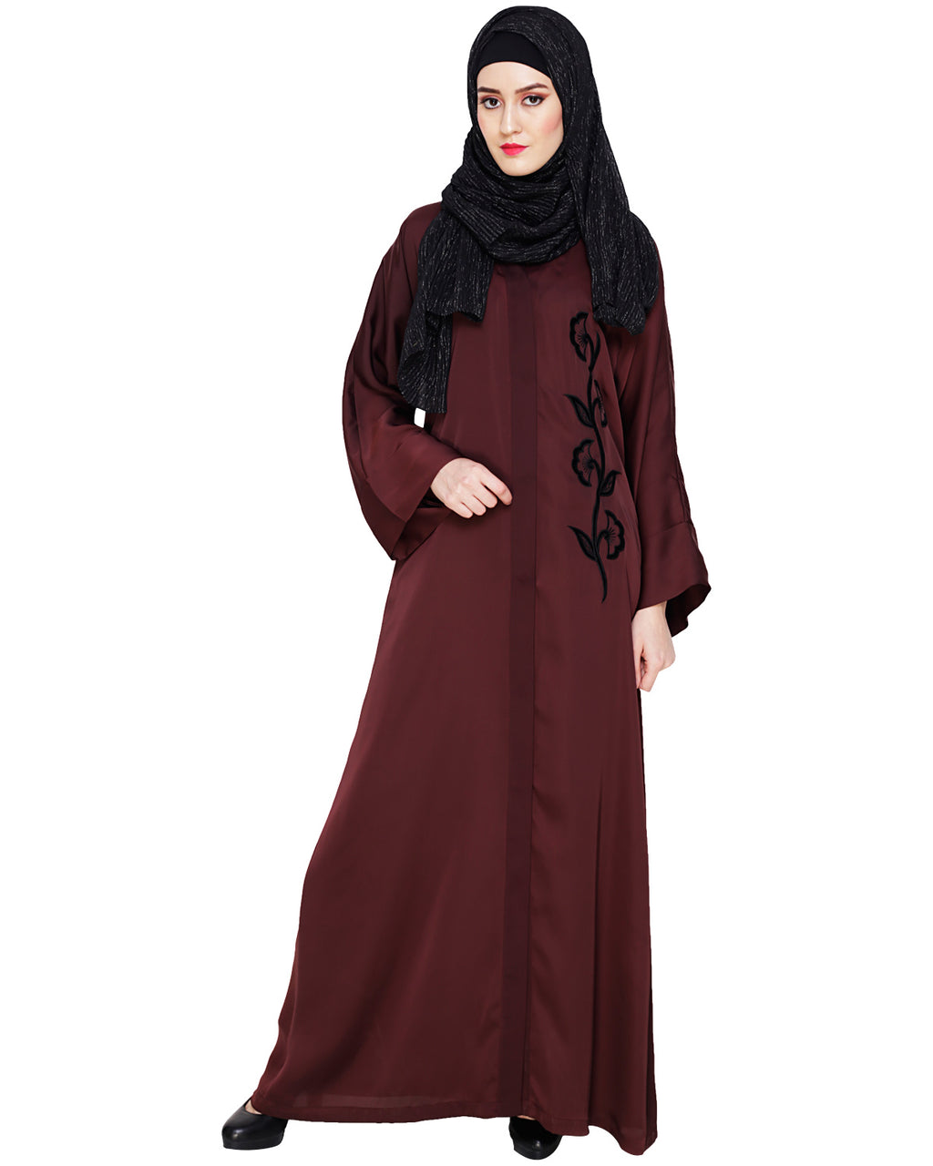 Exclusive Applique Dubai Style Abaya DARK WINE