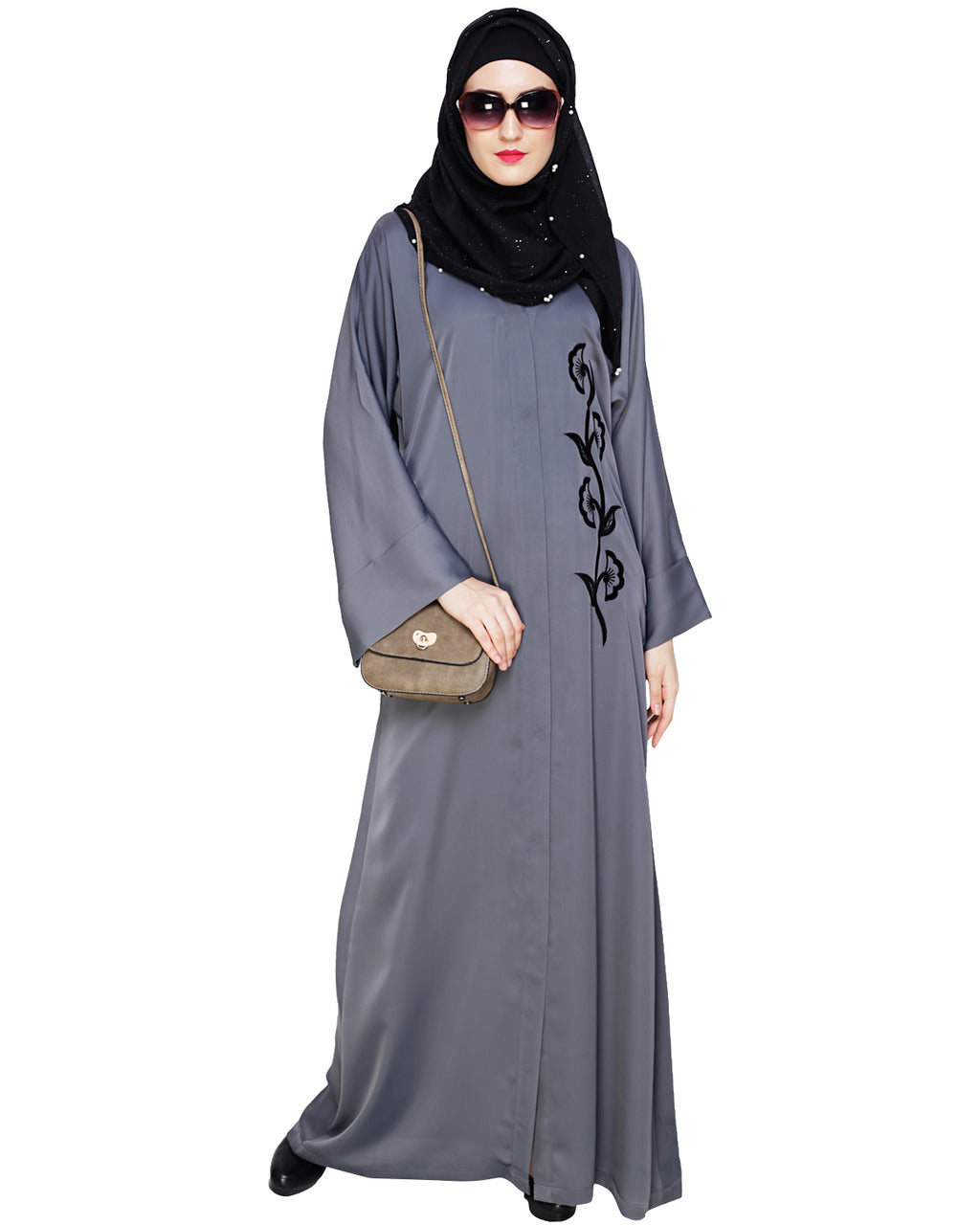 Exclusive Applique Dubai Style Abaya Grey