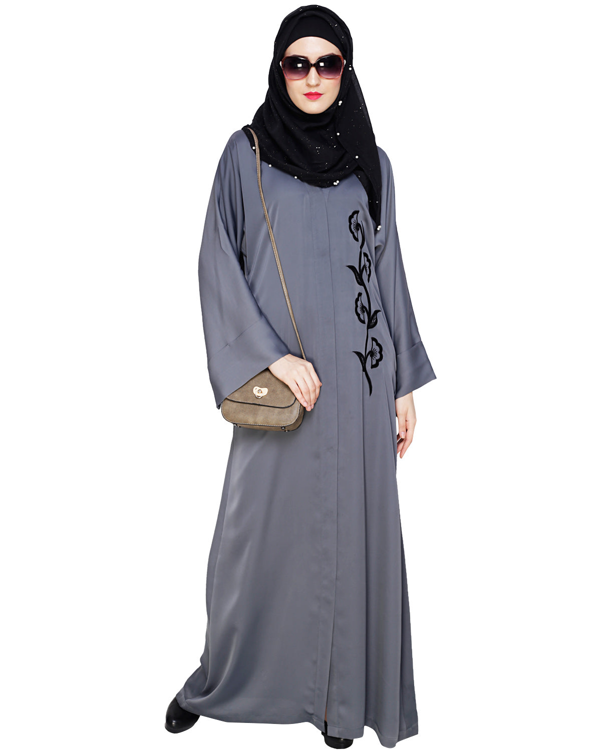 Exclusive Applique Dubai Style Abaya Grey