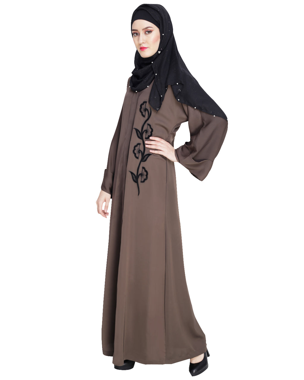 Exclusive Applique Dubai Style Abaya Oak Brown